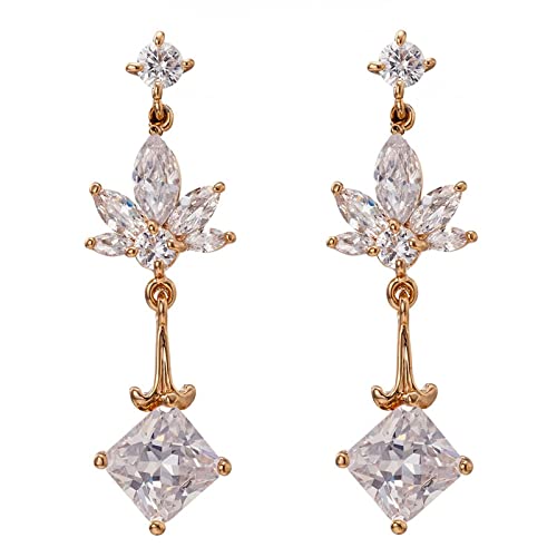 Lirzxin Ohrringe Damen Gold 585 Echtgold, Drop Ohrhänger Damen Lang Quaste Blatt Marquise Form und Quadratisch Moissanite Ohrringe Hochzeit für Frauen Gelbgold von Lirzxin
