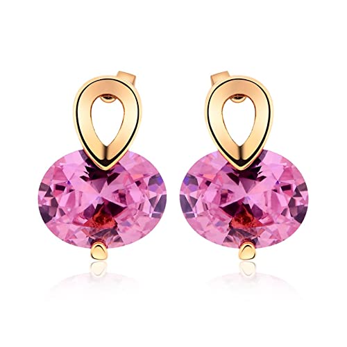 Lirzxin Ohrringe Damen Gold 585 Echtgold, Ohrstecker Damen Hohl Wassertropfen mit Oval Rosa Kristall Geburtstag Ohrringe für Frauen Gelbgold von Lirzxin