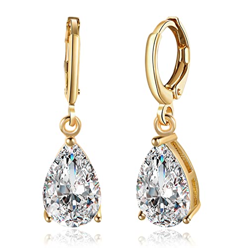 Lirzxin Ohrringe Damen Gold 750 Echtgold, Damen Ohrhänger Creolen mit Wassertropfen Moissanit Hochzeit Ohrringe für Braut Gelbgold von Lirzxin