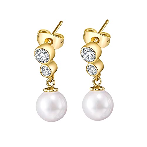 Lirzxin Ohrringe Damen Gold 750 Echtgold, Drop Ohrhänger Damen Rund Erstellter Diamant mit Perle Hochzeit Ohrringe für Braut Gelbgold von Lirzxin