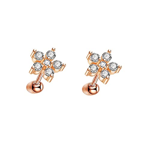 Lirzxin Ohrringe Damen Rosegold 750 Echtgold, Ohrstecker Damen Blume mit Rund Moissanit Ohrringe Geburtstag für Braut Rosegold von Lirzxin