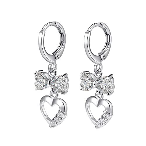 Lirzxin Ohrringe Damen Weissgold 750 Echtgold, Damen Ohrhänger Creolen mit Bogenknoten Herz Moissanit Ohrringe Geburtstag für Braut Weißgold von Lirzxin