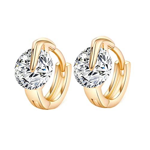 Lirzxin Ohrringe Gelbgold 585, Creolen Damen Poliert Kreis mit Rund Moissanit Hochzeit Ohrringe für Braut Gelbgold von Lirzxin