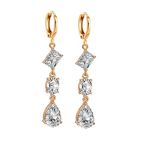 Lirzxin Ohrringe Gelbgold 750, Damen Ohrhänger Lang Creolen mit Oval Rechteckig Wassertropfen Moissanit Hochzeit Ohrringe für Braut Gelbgold von Lirzxin