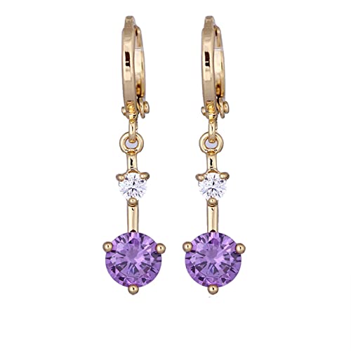 Lirzxin Ohrringe Gelbgold 750, Drop Ohrhänger Damen Lang Creolen mit Doppelt Rund Amethyst Ohrringe Hochzeit für Frauen Gelbgold von Lirzxin