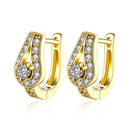 Lirzxin Ohrringe Gold 14 Karat 585, Creolen Damen U Form Hohl Design mit Rund Erstellter Diamant Ohrringe Geburtstag für Braut Gelbgold von Lirzxin