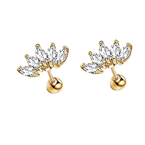 Lirzxin Ohrringe Gold 14 Karat 585, Damen Ohrstecker Blätter mit Marquise Form Moissanit Ohrringe Hochzeit für Frauen Gelbgold von Lirzxin