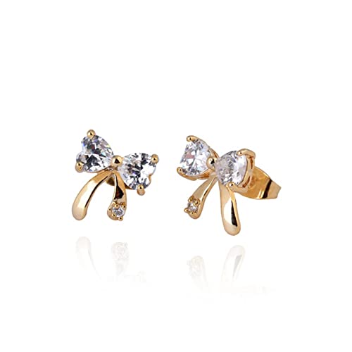 Lirzxin Ohrringe Gold 14 Karat 585, Damen Ohrstecker Bogenknoten mit Herz Rund Moissanit Ohrringe Hochzeit für Frauen Gelbgold von Lirzxin