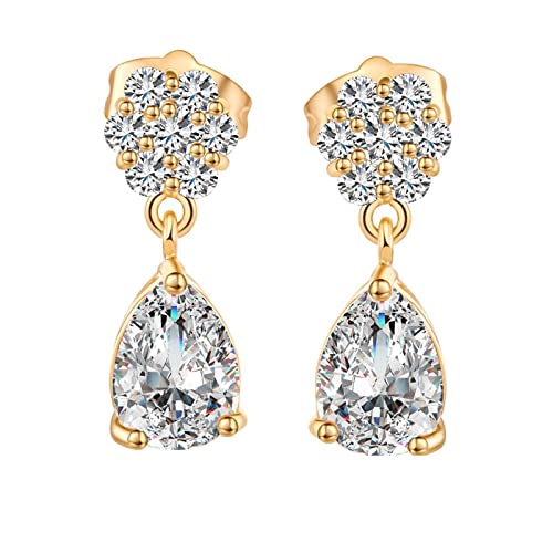 Lirzxin Ohrringe Gold 18 Karat 750, Ohrhänger Damen Klassisch Blume mit Wassertropfen Moissanit Hochzeit Ohrringe für Braut Gelbgold von Lirzxin
