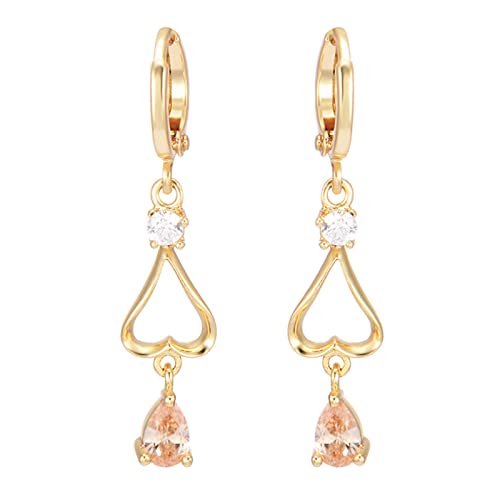 Lirzxin Ohrringe Gold 18 Karat 750, Ohrhänger Damen Lang Creolen Hohl Herz mit Wassertropfen Gelb Citrin Ohrringe Hochzeit für Frauen Gelbgold von Lirzxin