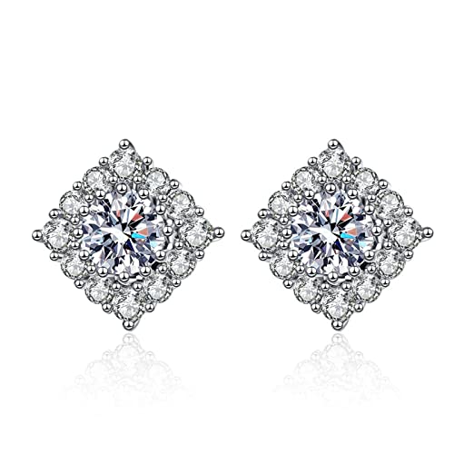 Lirzxin Ohrringe Weissgold 585, Ohrstecker Damen Elegant Raute Blume mit Rund Moissanit Ohrringe Hochzeit für Frauen Weißgold von Lirzxin