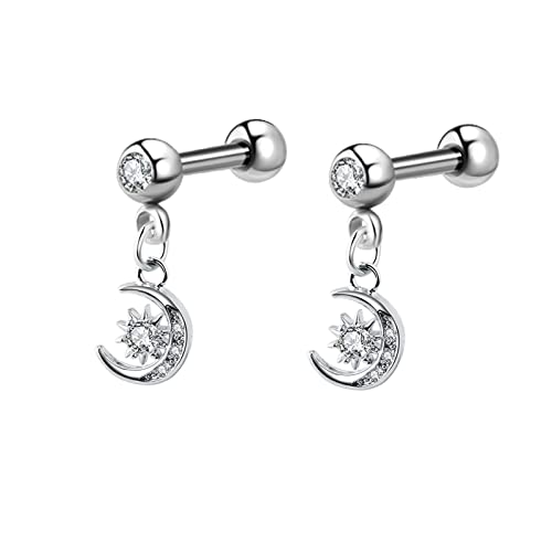 Lirzxin Ohrringe Weißgold 585 Echtgold, Ohrhänger Damen Mond Stern mit Moissanit Geburtstag Ohrringe für Frauen Weißgold von Lirzxin
