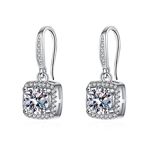 Lirzxin Ohrringe Weißgold 750 Echtgold, Ohrhänger Damen Klassisch Quadratisch Design mit Rund Moissanit Ohrringe Hochzeit für Frauen Weißgold von Lirzxin