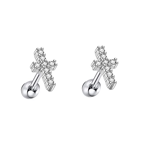 Lirzxin Ohrringe Weißgold 750 Echtgold, Ohrstecker Damen Kreuz mit Rund Moissanit Hochzeit Ohrringe für Braut Weißgold von Lirzxin