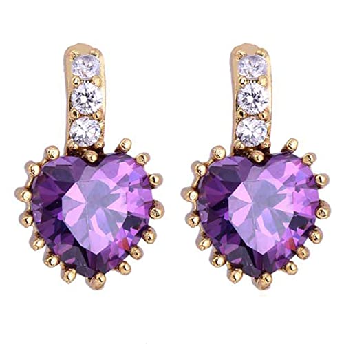 Lirzxin Ohrstecker 585 Gelbgold, Ohrringe für Damen Elegant Herz Amethyst Ohrringe Hochzeit für Frauen Gelbgold von Lirzxin