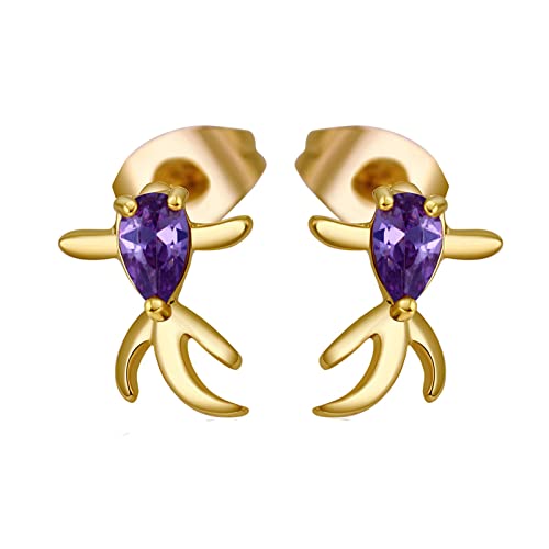 Lirzxin Ohrstecker 585 Gelbgold, Ohrringe für Damen Fisch mit Wassertropfen Amethyst Geburtstag Ohrringe für Frauen Gelbgold von Lirzxin