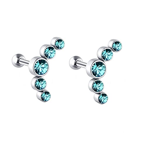 Lirzxin Ohrstecker 585 Weißgold, Ohrringe Damen Mond Form 5 Rund Erstellter Saphir Blau Hochzeit Ohrringe für Braut Weißgold von Lirzxin