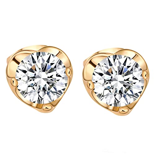 Lirzxin Ohrstecker 750 Gold, Elegante Ohrringe Damen Herz mit Rund Form Moissanit Ohrringe Geburtstag für Braut Gelbgold von Lirzxin