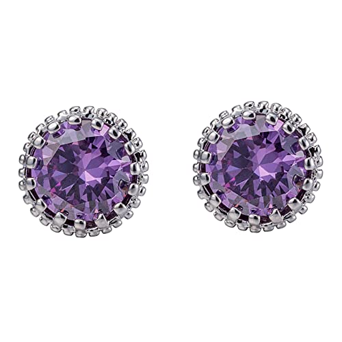 Lirzxin Ohrstecker 750 Weißgold, Ohrringe für Damen Klassisch Rund Form Lila Amethyst Hochzeit Ohrringe für Braut Weißgold von Lirzxin