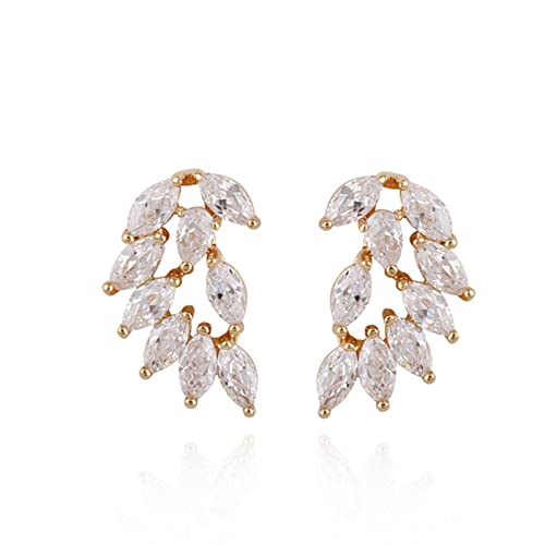 Lirzxin Ohrstecker Echt Gold 585, Damen Ohrringe Blatt Form mit Moissanit Ohrringe Geburtstag für Braut Gelbgold von Lirzxin