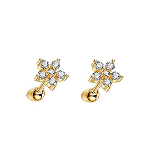 Lirzxin Ohrstecker Gelbgold 585 Echtgold, Ohrringe Damen Blume mit Rund Moissanit Hochzeit Ohrringe für Braut Gelbgold von Lirzxin