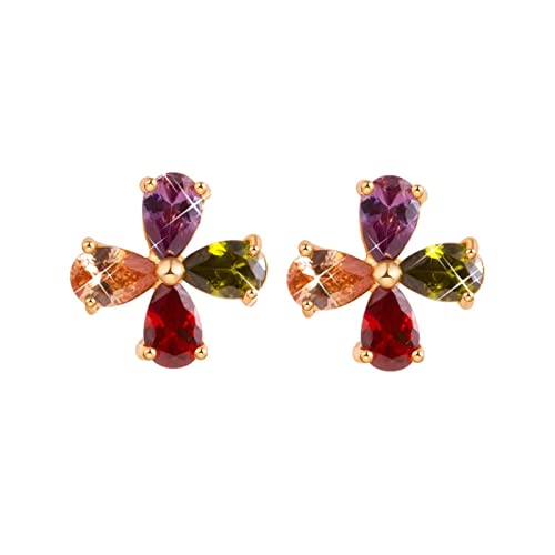 Lirzxin Ohrstecker Gelbgold 585 Echtgold, Ohrringe Damen Blume mit Wassertropfen Amethyst Rubin Peridot Citrin Ohrringe Hochzeit für Frauen Gelbgold von Lirzxin