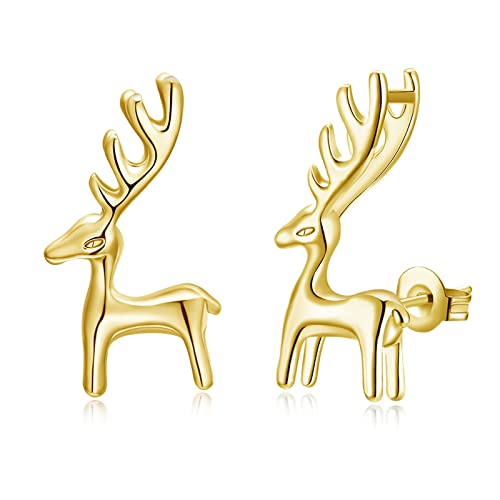 Lirzxin Ohrstecker Gold 585 Echtgold, Ohrringe für Damen Poliert Hirsch Ohrringe Geburtstag für Braut Gelbgold von Lirzxin