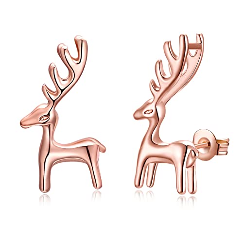 Lirzxin Ohrstecker Rosegold 750 Echtgold, Ohrringe Damen Poliert Hirsch Hochzeit Ohrringe für Braut Rosegold von Lirzxin