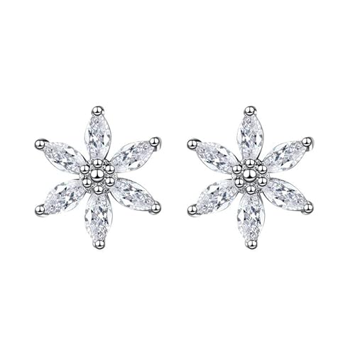 Lirzxin Ohrstecker Weißgold 585 Echtgold, Damen Ohrringe Blume mit Marquise Form Moissanit Geburtstag Ohrringe für Frauen Weißgold von Lirzxin
