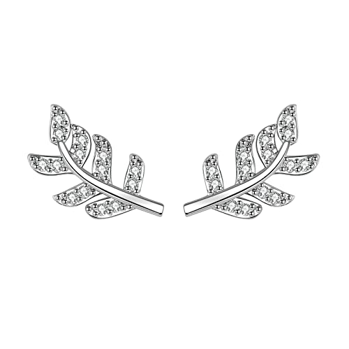 Lirzxin Ohrstecker Weißgold 750 Echtgold, Ohrringe für Damen Einfach Blatt mit Rund Moissanit Ohrringe Geburtstag für Braut Weißgold von Lirzxin