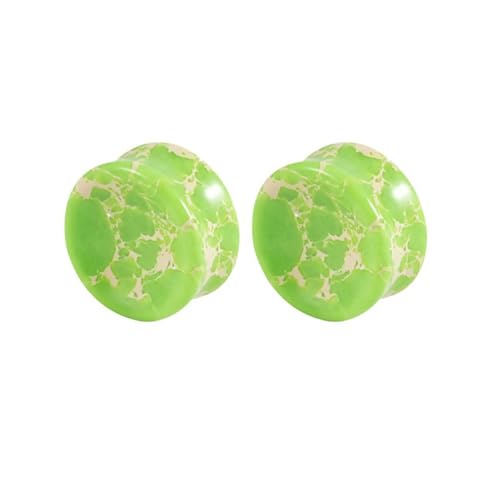 Lirzxin Piercing Ohr Plug Tunnel 14mm, 2 Stück Stein Tunnel Damen Herren Double Flared Solide Rund Struktur Stein Ohrring Plug 14mm Grün von Lirzxin