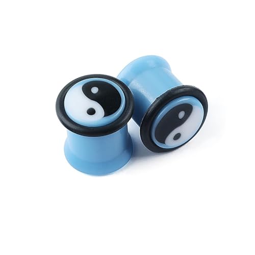 Lirzxin Plug Flesh Tunnel 10mm, 2 Stück Acryl Plug Damen Herren Double Flared Solide Rund mit Yin Yang Tunnel Expander Ohrring 10mm Hellblau von Lirzxin