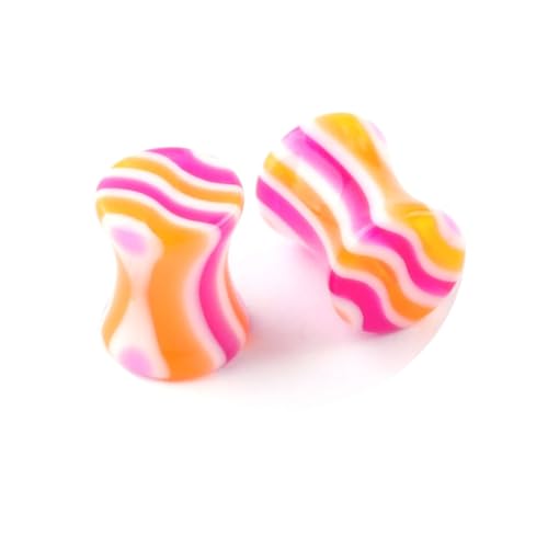 Lirzxin Plug Flesh Tunnel 6mm, 2 Stück Tunnel Acryl Set Damen Herren Solide Rund mit Streifen Double Flared Ohrring Plug 6mm Orange Rosa von Lirzxin