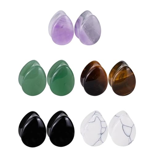 Lirzxin Plug Ohr Expander Set 10mm, 10 Stück Tunnel Stein Damen Herren 5 Paar Double Flared Solide Wassertropfen Ohrring Plug 10mm Bunt von Lirzxin