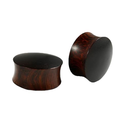 Lirzxin Plug Ohr Expander Set 10mm, 2 Stück Ohr Tunnel Holz Damen Herren Double Flared Massiv Rund Flesh Tunnel 10mm Rot Braun von Lirzxin