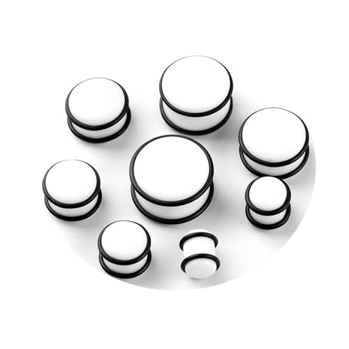 Lirzxin Plug Ohr Expander Set 10mm-24mm, 16 Stück Ohr Tunnel Acryl Herren Damen 8 Paar Double Flared Solide Rund Flesh Tunnel 10mm-24mm Weiß von Lirzxin