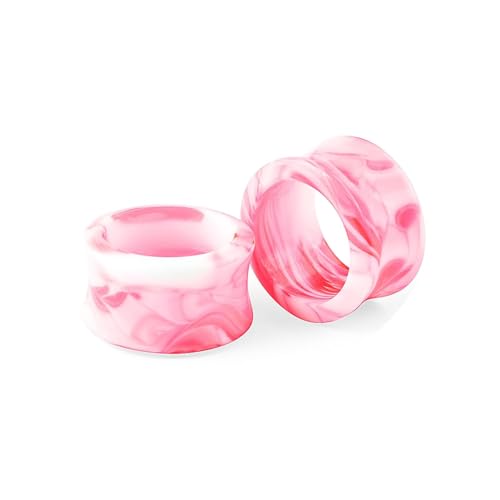 Lirzxin Plug Ohr Expander Set 14mm, 2 Stück Plug Tunnel Acryl Damen Hohl Rund Aquarell Double Flared Flesh Tunnel 14mm Rosa von Lirzxin