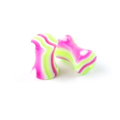 Lirzxin Plug Ohr Expander Set 5mm, 2 Stück Acryl Tunnel Damen Double Flared Massiv Rund mit Streifen Ohr Tunnel 5mm Grün Rosa Lila von Lirzxin