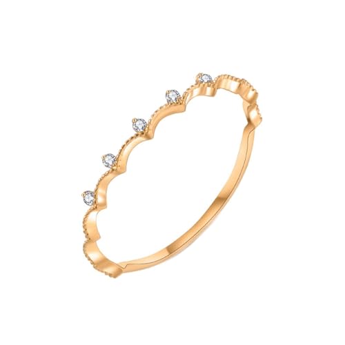 Lirzxin Ring Gold Damen 375 9 Karat, Eheringe Für Frauen Dünn Kronen Design mit Rund Diamant Trauringe Gelbgold Große 60 (19.1) von Lirzxin