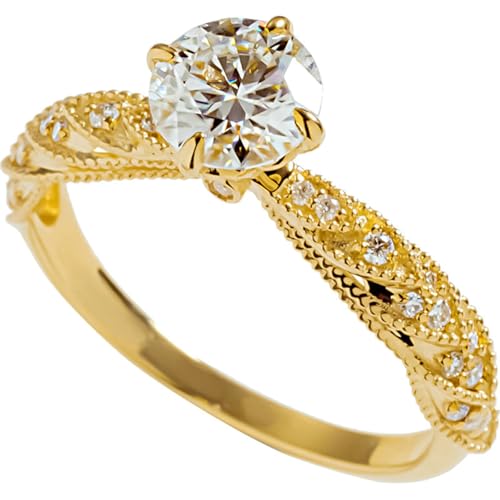 Lirzxin Ring Gold Damen 750 18 Karat, Hochzeit Ring Damen Elegant Rund Erstellter Diamant mit 4 Krappen und Moissanit Eheringe Gelbgold Gr. 65 (20.7) von Lirzxin