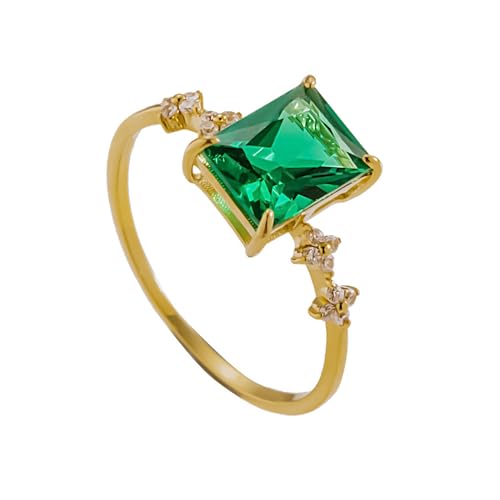 Lirzxin Ring Gold Damen 750 18 Karat, Verlobungsring Damen Dünn Rechteckig Erstellter Smaragd mit 4 Krappen und Rund Erstellter Diamant Eheringe Hochzeitsringe Gelbgold Große 65 (20.7) von Lirzxin