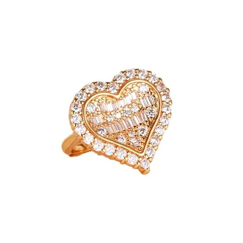 Lirzxin Trauringe Gold 750 18 Karat, Freundschaftsringe Frauen Verstellbar Luxus Herz mit Erstellter Diamant Partnerringe Gelbgold Große 61 (19.4) von Lirzxin