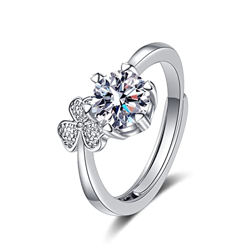 Lirzxin Trauringe Weißgold 585 14 Karat, Ehering Damen Verstellbar Herz Blatt Design mit Rund Erstellter Diamant Hochzeit Ring Weißgold Gr. 48 (15.3) von Lirzxin