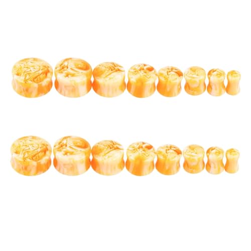 Lirzxin Tunnel Expander Ohrring 6mm-20mm, 16 Stück Harz Flesh Tunnel Plug Damen 8 Paar Double Flared Solide Rund Aquarell Wellen Ohr Plug 6mm-20mm Orange Gelb von Lirzxin