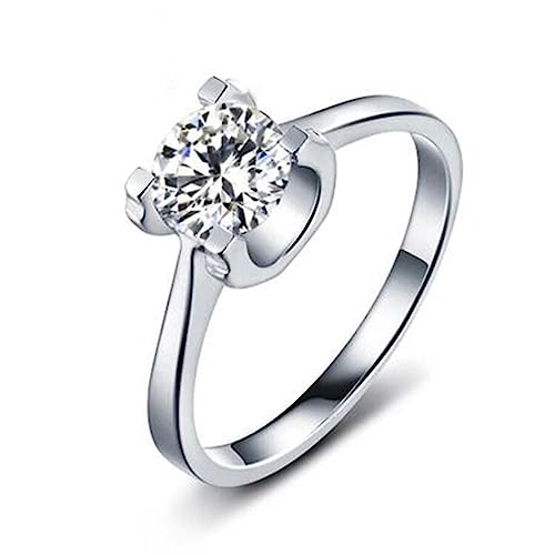 Lirzxin Weißgold Ring 585 14 Karat, Partnerringe Damen Geometrisch Solitär mit 4 Zinken Rund 0.5 Karat Moissanit Hochzeit Ring Weißgold Große 52 (16.6) von Lirzxin