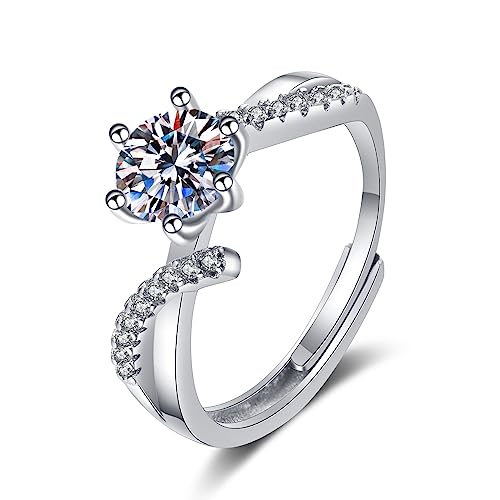 Lirzxin Weißgold Ring 585 14 Karat, Verlobungsring Frauen Verstellbar Klassisch Unendlichkeit Moissanit mit 6 Zinken Rund Trauringe Hochzeitsringe Weißgold Große 51 (16.2) von Lirzxin