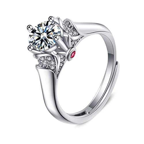 Lirzxin Weißgold Ring 750 18 Karat, Freundschaftsringe Frauen Verstellbar Elegant Blume 4 Zinken Rund 1 Karat Erstellter Diamant und Erstellter Rubin Partnerringe Weißgold Große 49 (15.6) von Lirzxin