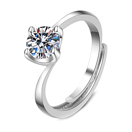 Lirzxin Weißgold Ring 750 18 Karat, Freundschaftsringe Frauen Verstellbar Wellen Solitär mit 4 Zinken 1 Karat Rund Erstellter Diamant Eheringe Trauringe Weißgold Gr. 51 (16.2) von Lirzxin