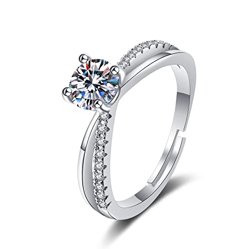 Lirzxin Weißgold Ring 750 18 Karat, Verlobung Ringe Frauen Verstellbar Offen Rund Moissanit mit 4 Zinken Trauringe Weißgold Große 57 (18.1) von Lirzxin