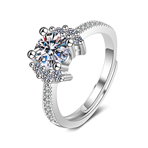 Lirzxin Weißgold Ring Damen 750 18 Karat, Trauringe Damen Verstellbar 1 Karat Rund Erstellter Diamant mit 4 Zinken und Moissanit Partnerringe Weißgold Gr. 60 (19.1) von Lirzxin